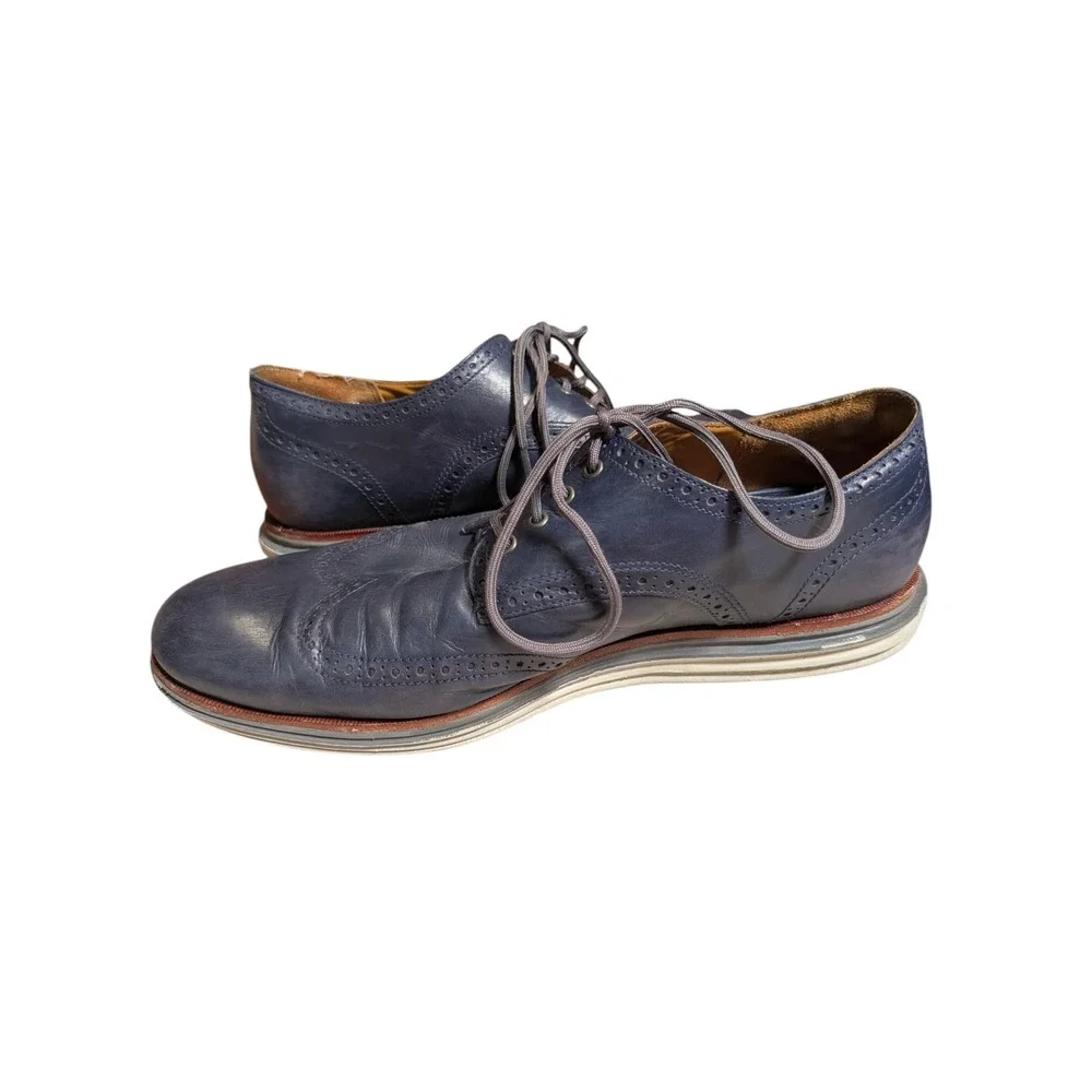 Cole Haan Original Grand Wingtip Oxford Navy‎ Blue Leather Mens Dress Shoes
